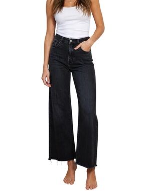 Rollas East Coast High Rise Crop Flare Jeans Dark Wash Raw Hem Womens Size 27